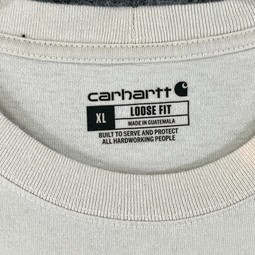 Carhartt Long Sleeve Pocket Shirt Mens XL Loose Fit Graphic Logo Cream Workwear